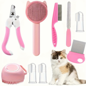 8-Piece Pet Grooming Kit for Cats & Dogs – Includes Brushes, Nail Clippers & Bath Tools